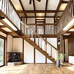 回廊づくりの二世帯の家